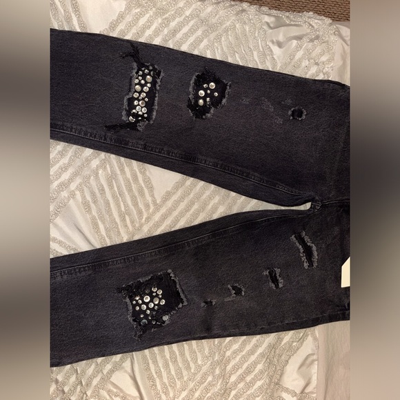 Black bedazzled skinny jeans. - Picture 2 of 6